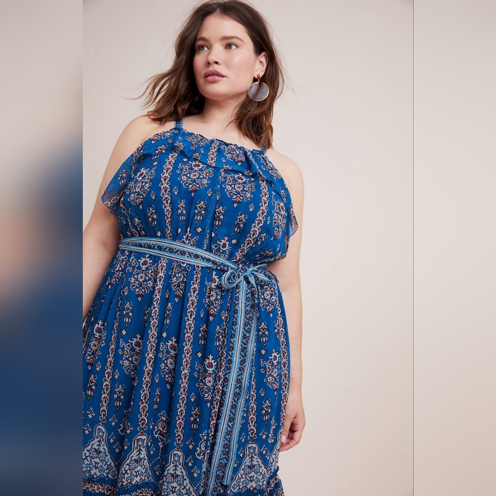 Anthropologie Blue Floral Maxi Summer Dress